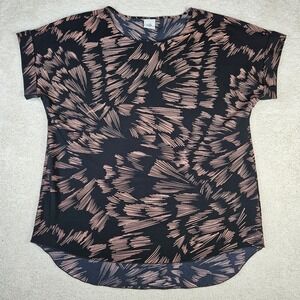 Women's Cabi Sz Medium High-Low Top Black Pink Abstract Print Short Cuff‎ Sleeve